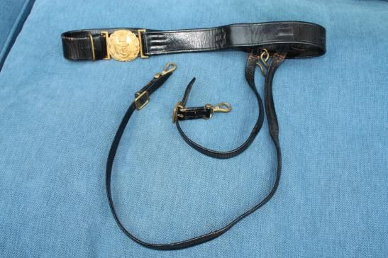 Vintage Black Royal Navy Sword Belt. Gieves Ltd (By Appt To His Majest