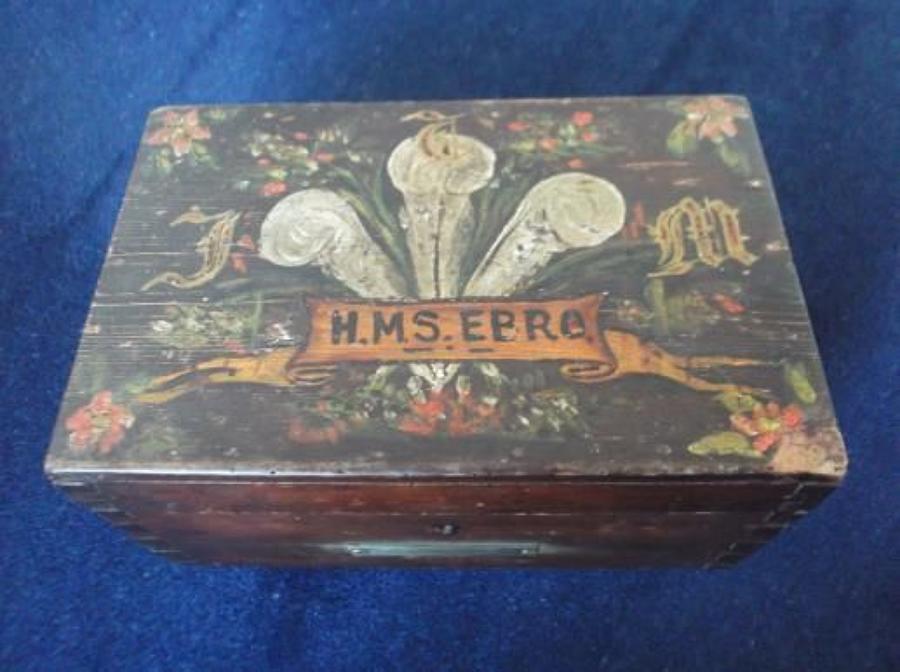 WW1 Royal Navy Ditty Box Painted Ships Name & Crest to lid