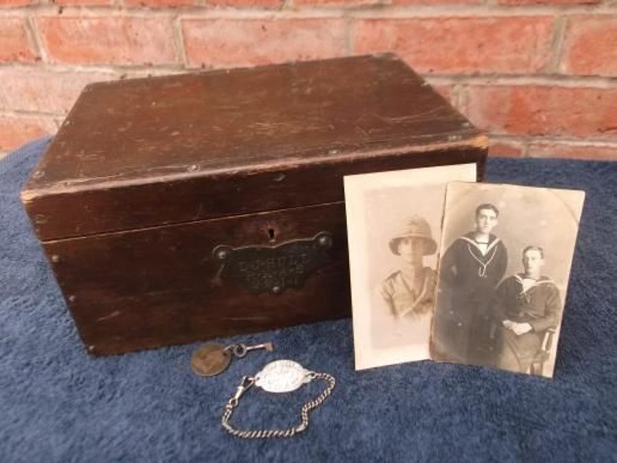 Royal Naval Air Service Ditty Box and ID Bracelet Tag & photographs