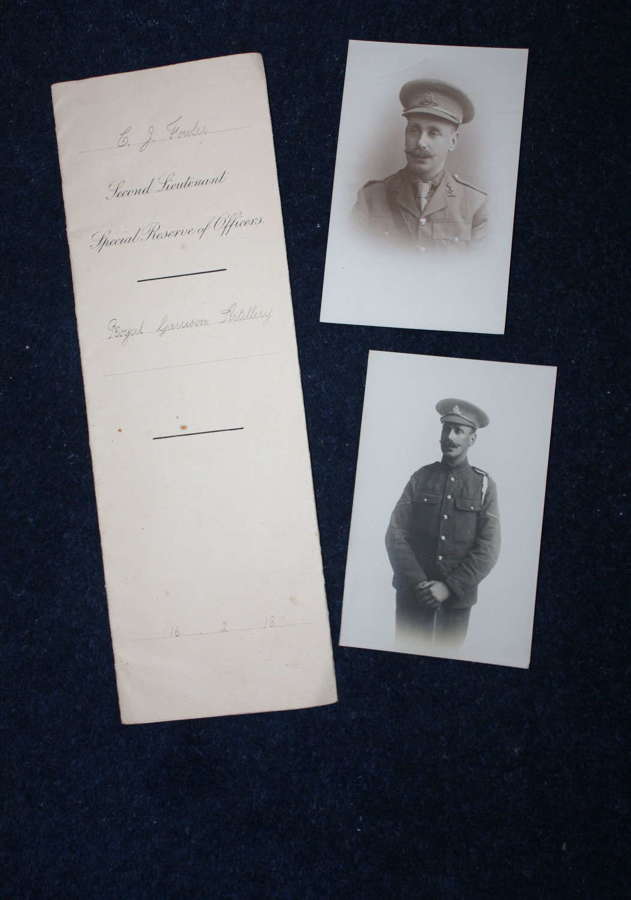 WW1 British Army Officers Commission & Two Photographs