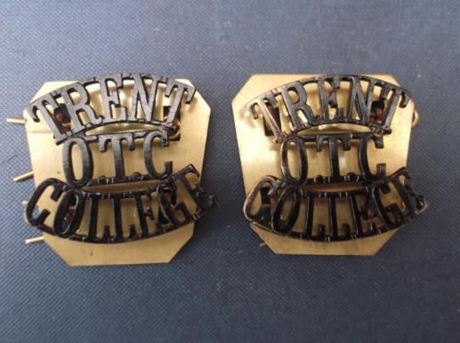 Pair of WW1 Blackened Brass OTC shoulder titles. Trent OTC College