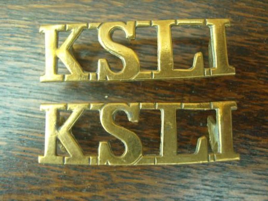 Pair of WW1 Brass shoulder titles. Kings Shrophire Light Infantry