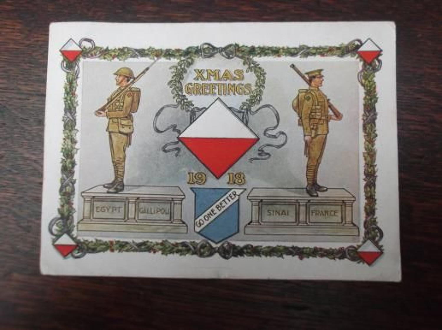 WW1 British Army 42nd East Lancashire Division Christmas Card 1918.