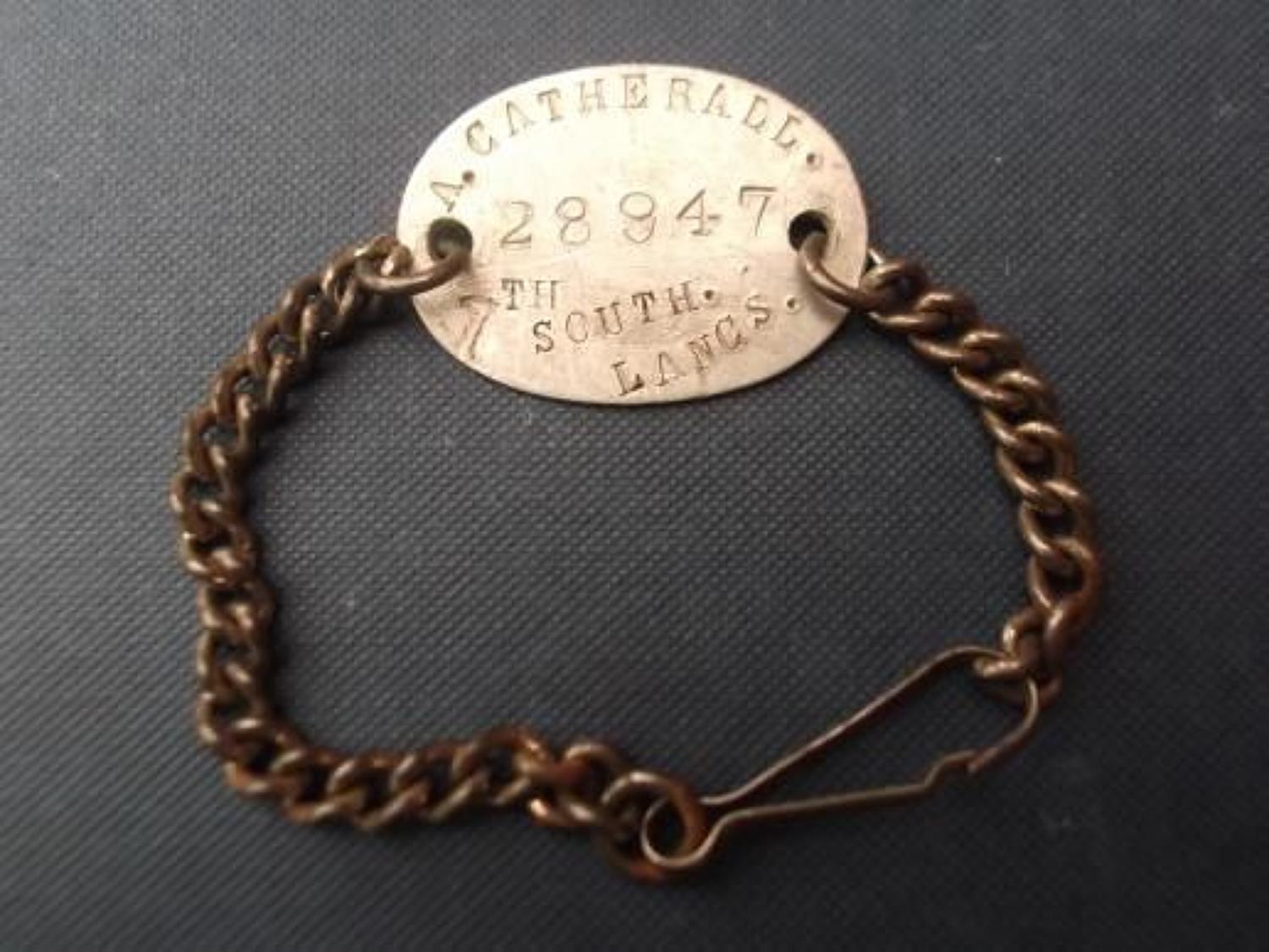 WW1 British Army wrist ID bracelet 'South Lancashire Regiment'
