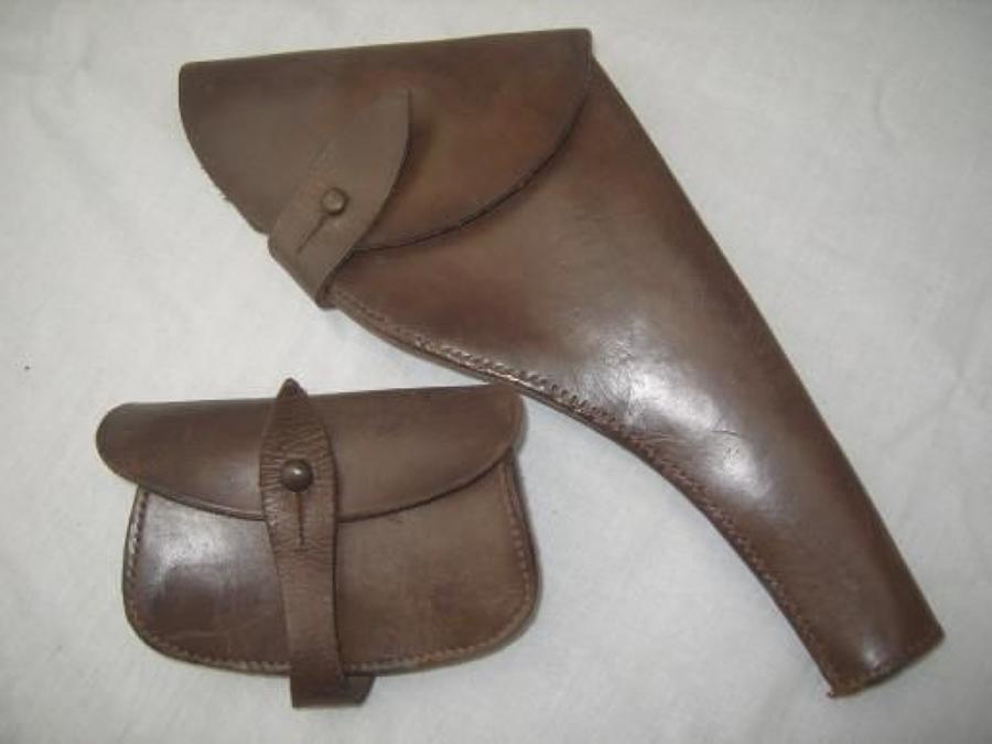 British Army Officers Leather Webley Revolver holster & Ammunition Pouch.