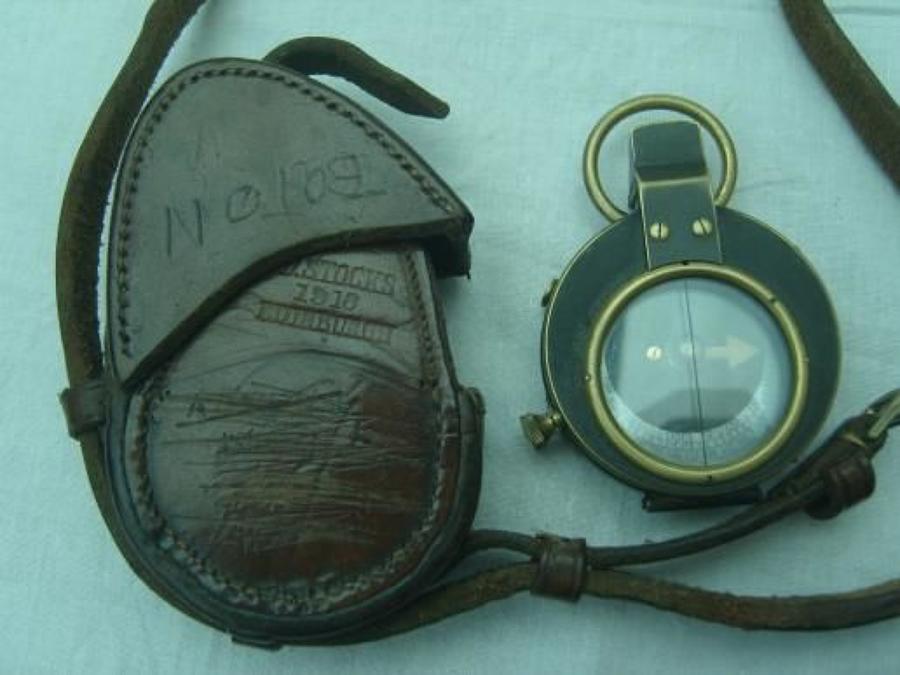 1918 DATED OFFICERS LEATHER COMPASS CASE