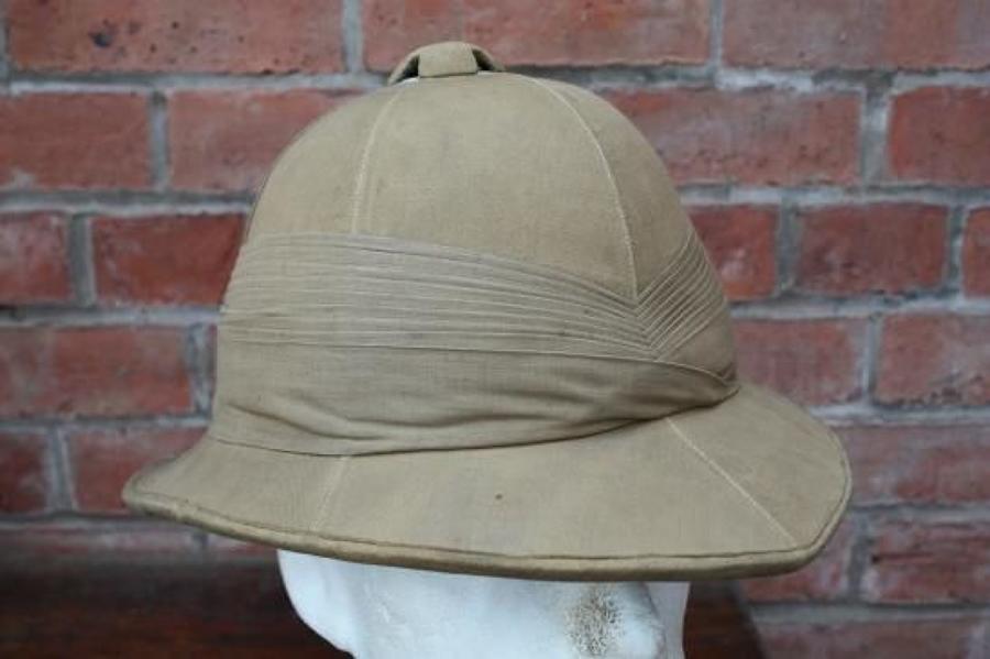 WW1 pattern British khaki Officer's named Pith Tropical Sun helmet.