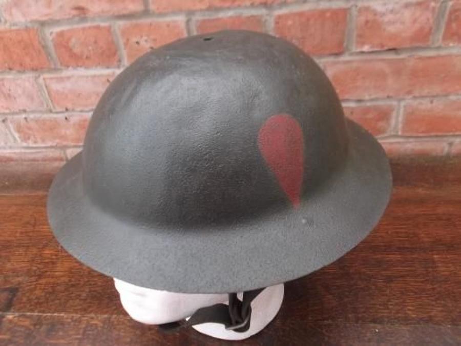 WW1 British Brodie Steel Helmet. Red Hackle Painted Badge