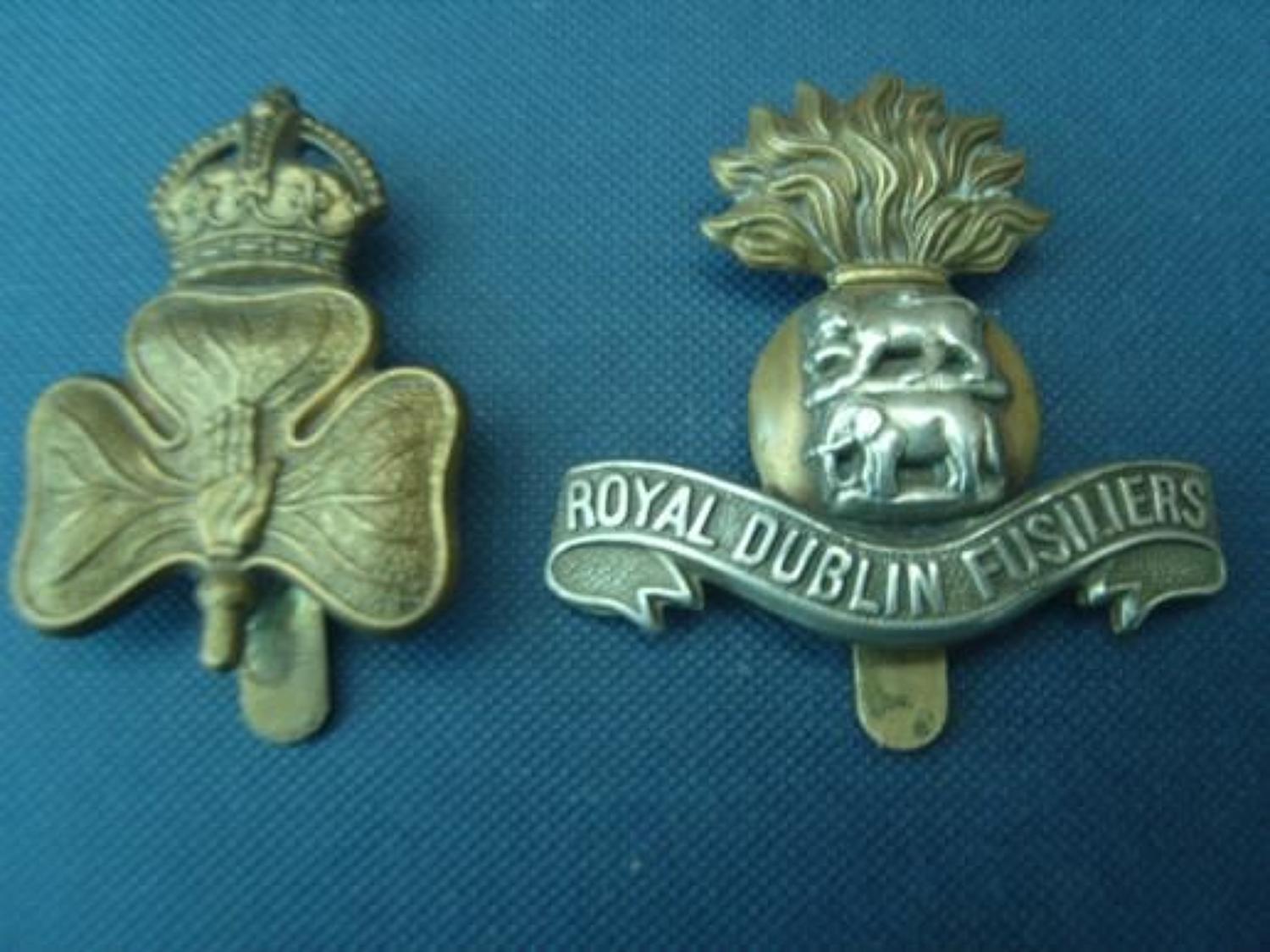 Royal Irish Rifles Young Citizens  & Royal Dublin Fusiliers Cap Badges