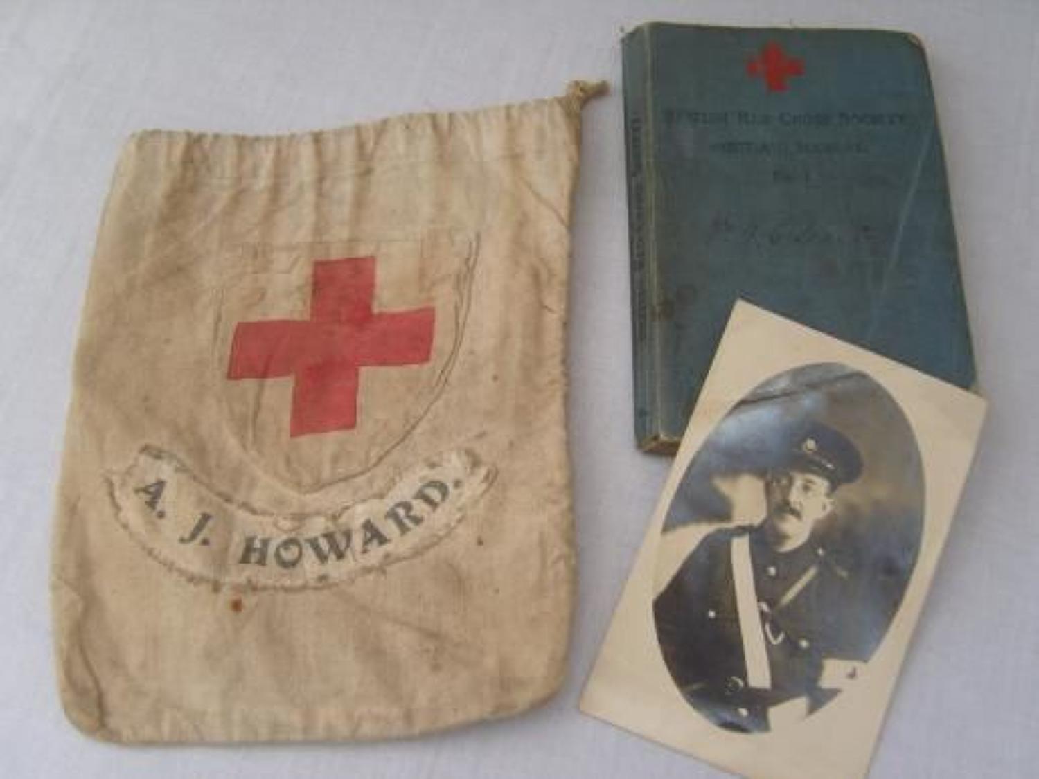 WW1 Red Cross 1913 manual, bag & photograph