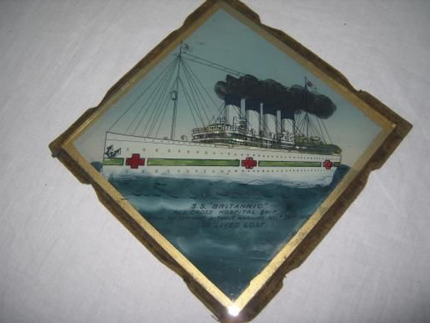BRITTANIC SISTER TO THE TITANIC HOSPITAL SHIP GLASS PLATE.