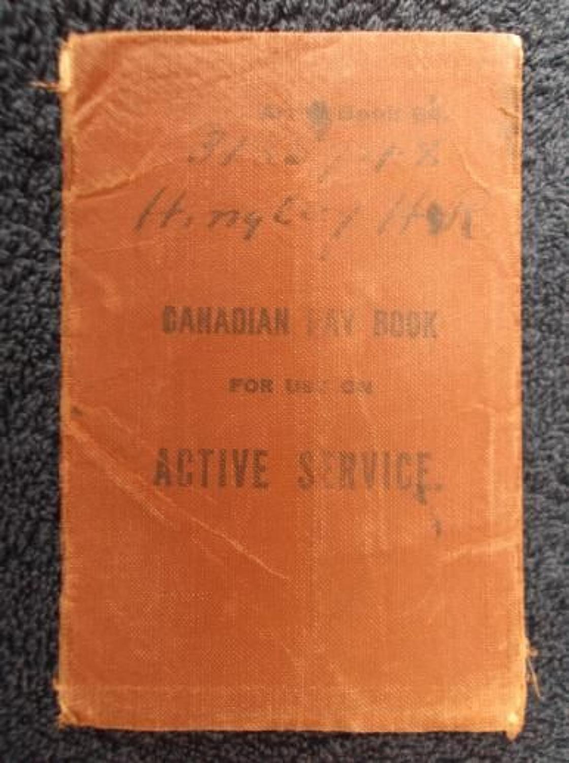 WW1 Canadian Army Pay book: Harry Hingley.