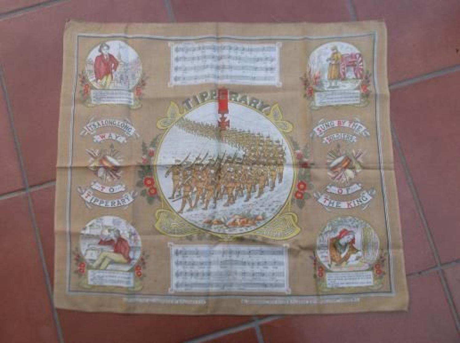 WW1 printed cotton souvenir handkerchief: Long Way to Tipperary