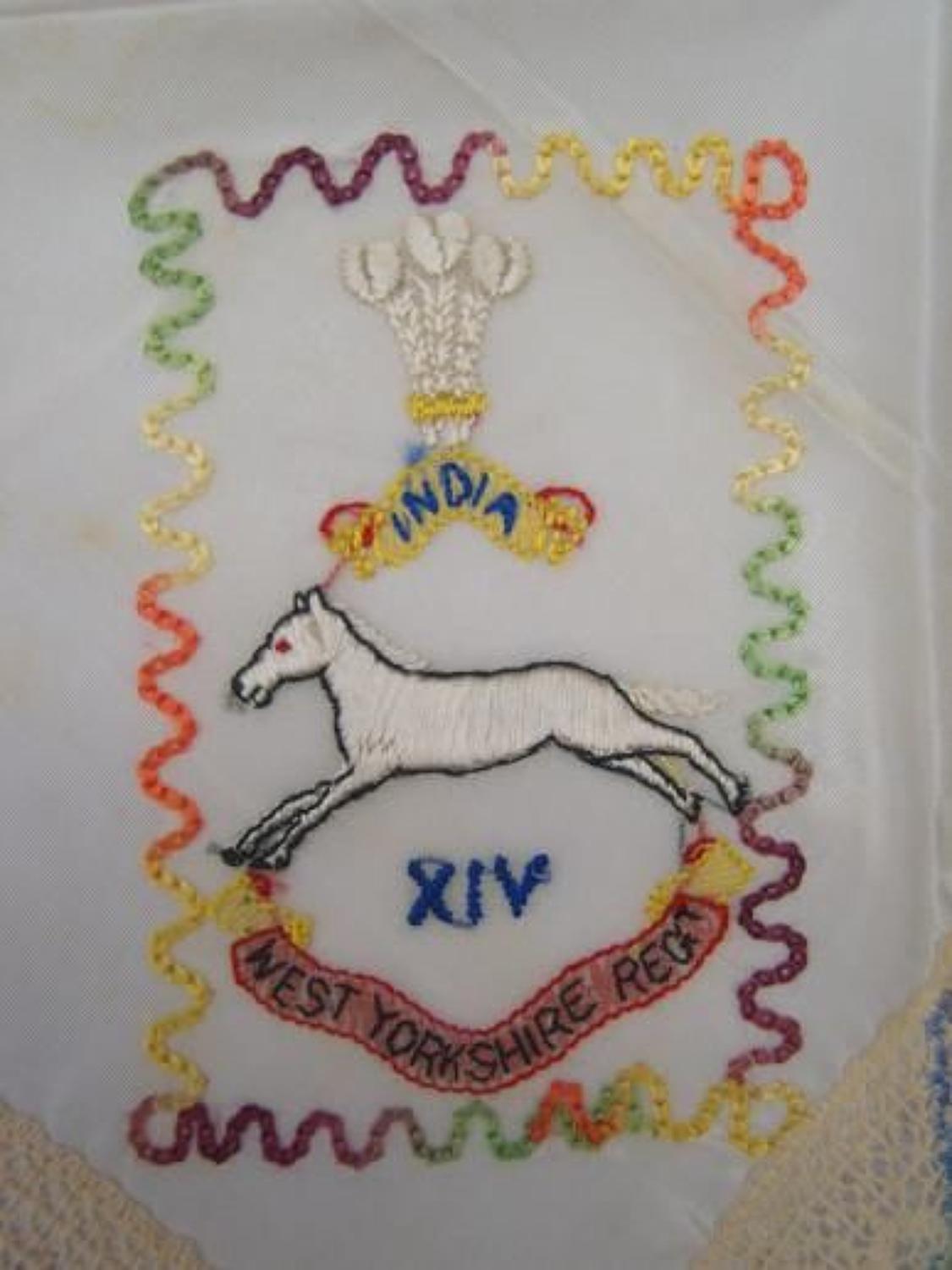 WW1 Embroidered silk handkerchief: West Yorkshire  Regiment