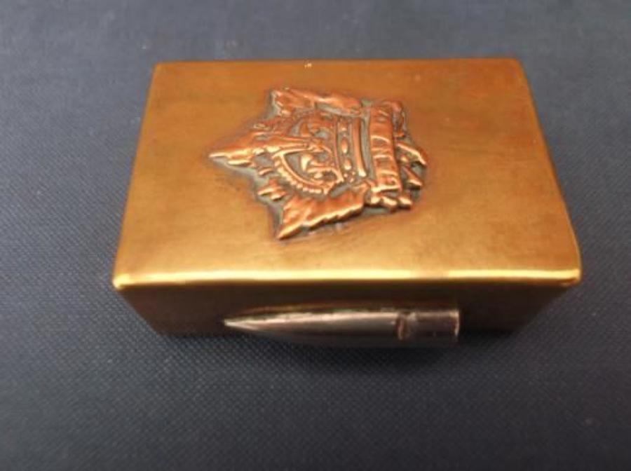 WW1 Trench Art Brass Matchbox cover CANADIAN ARMY