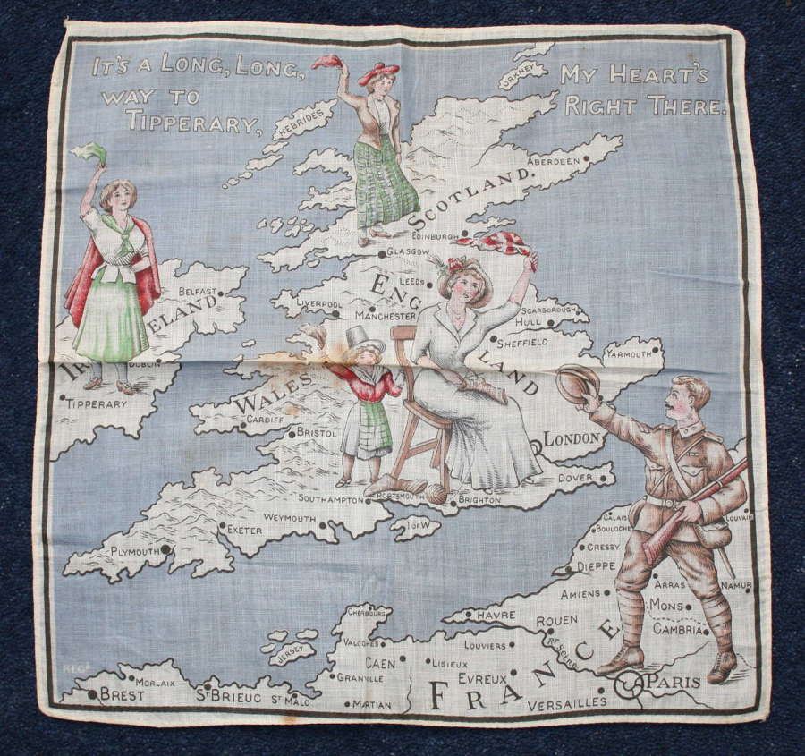 WW1 printed cotton souvenir handkerchief Souvenir Tipperary