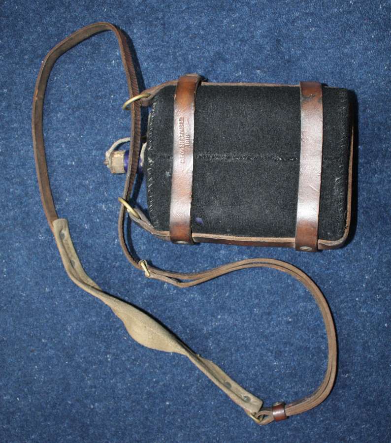 WW1 British Army Leather Water Bottle Carrier & Bottle: Dated 1918