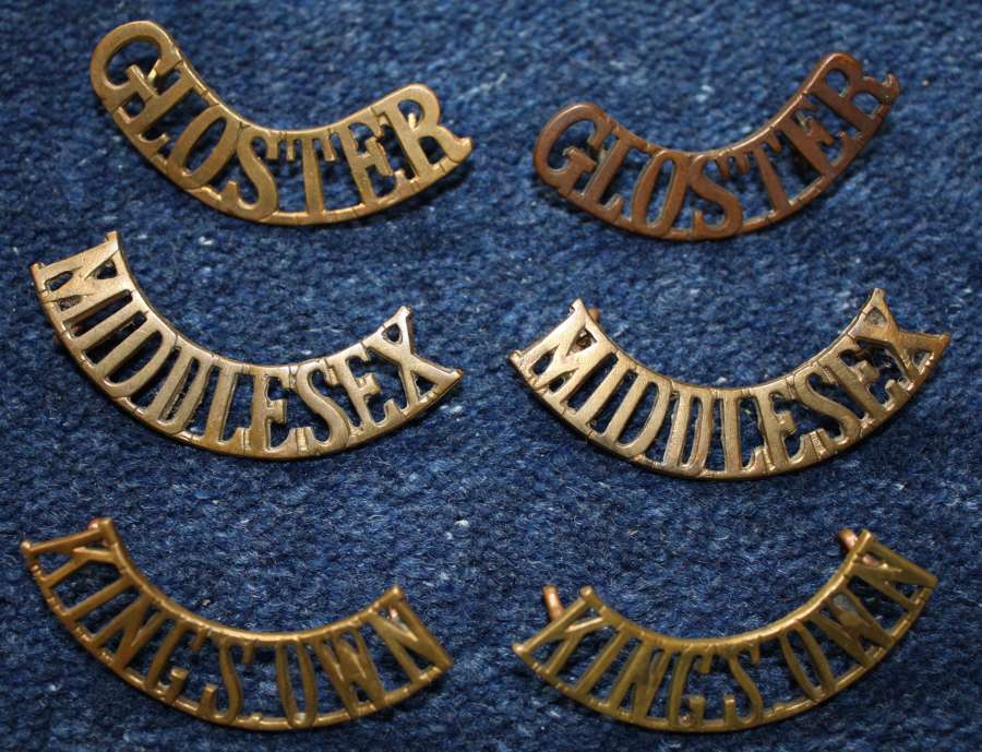 WW1 Three (3) pairs of British Army Regimental Shoulder Titles