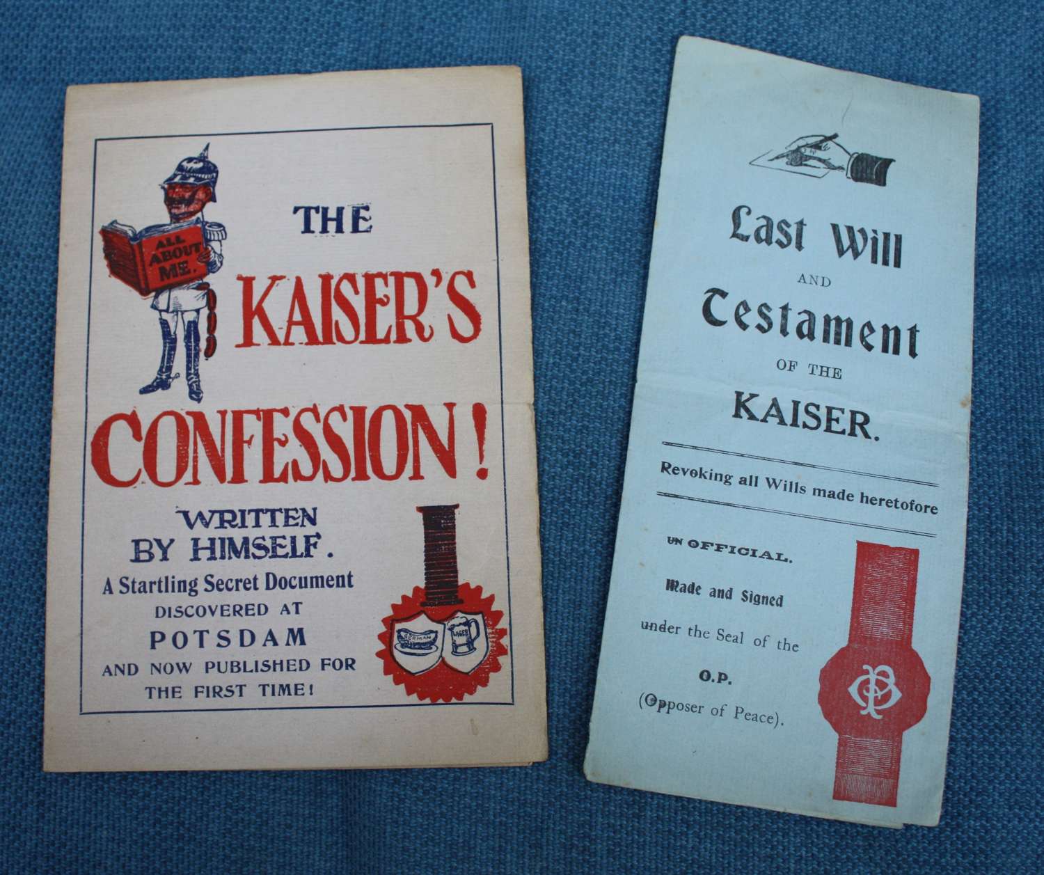 WW1 HUMOUR KAISER'S WILL, TESTAMENT & CONFESSION