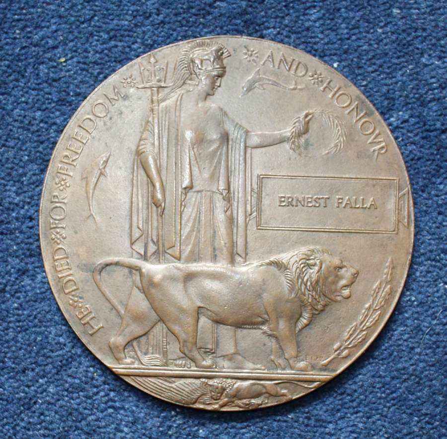 Death Plaque to Ernest Falla: Possible 1st Day of Somme Casualty