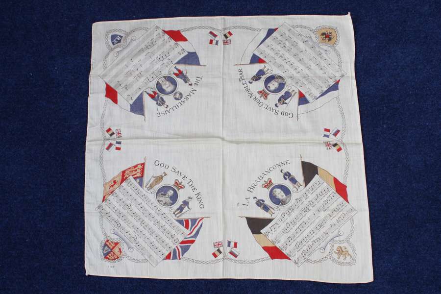 WW1 printed cotton souvenir handkerchief: National Anthems.