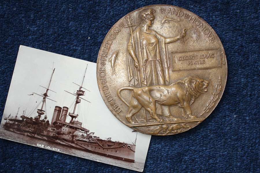 WW1 Naval Death Plaque: HMS Goliath, Gallipoli George Isaac Playle
