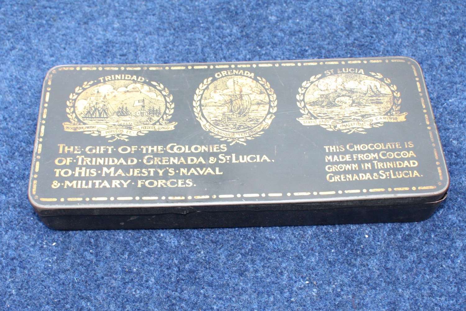 WW1 Chocolate tin: Gift from Colonies of Trinidad, Grenada & St Lucia