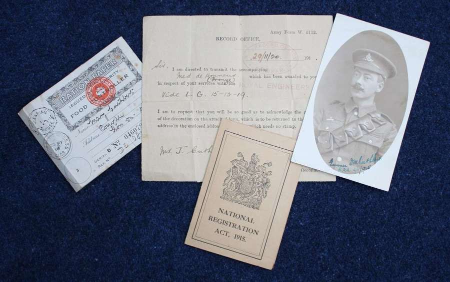 WW1 Photograph of Gunner Cuthbert RGA & Paperwork / Documents