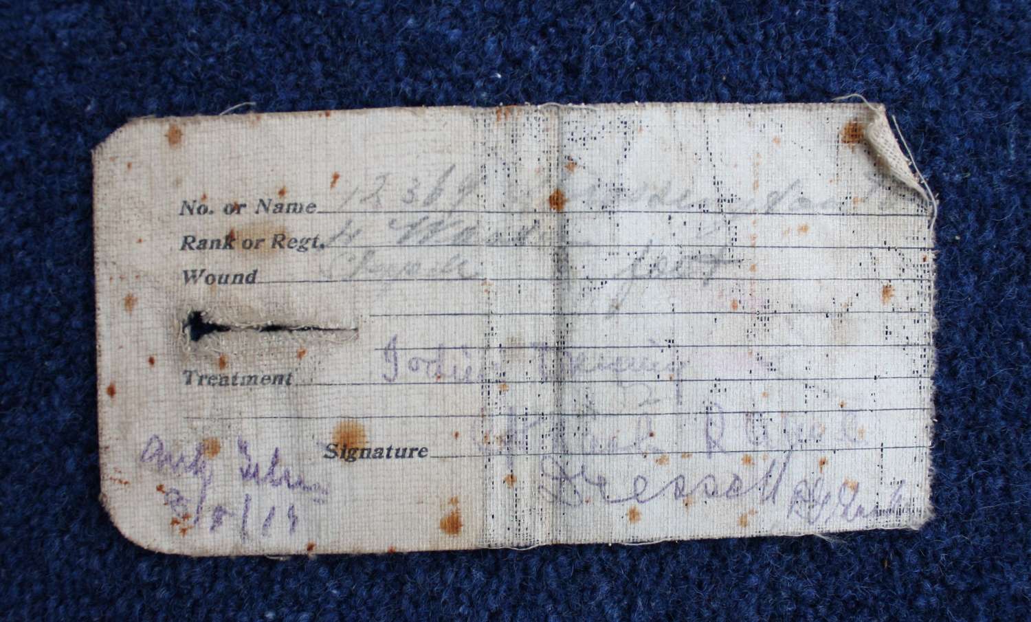 Rare WW1 British Army Wound Card attached to Uniform.