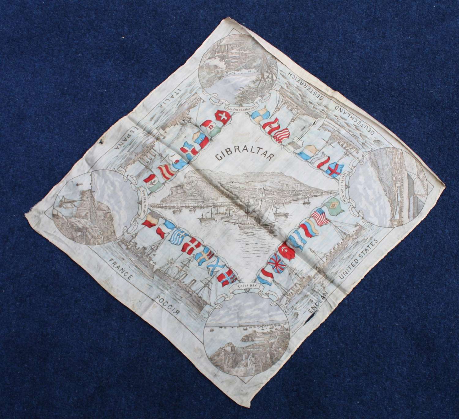 WW1 Printed Silk Souvenir of Gibraltar & Allied Ships.