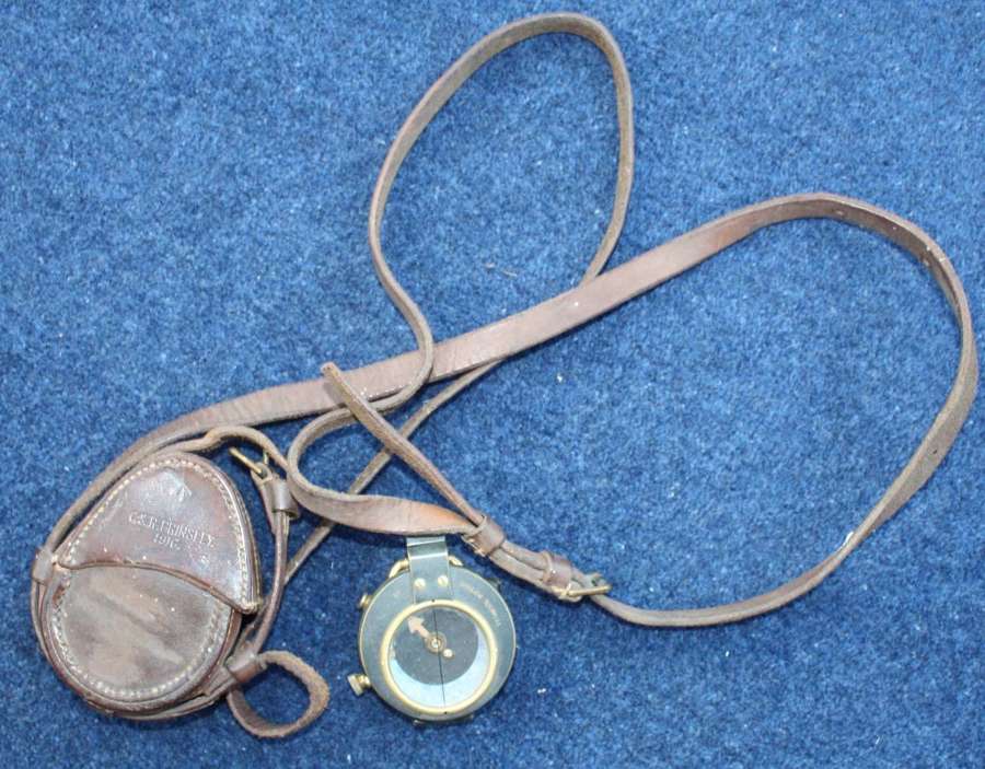 1916 DATED BRITISH OFFICER'S VERNERS COMPASS & 1916 DATED LEATHER CASE