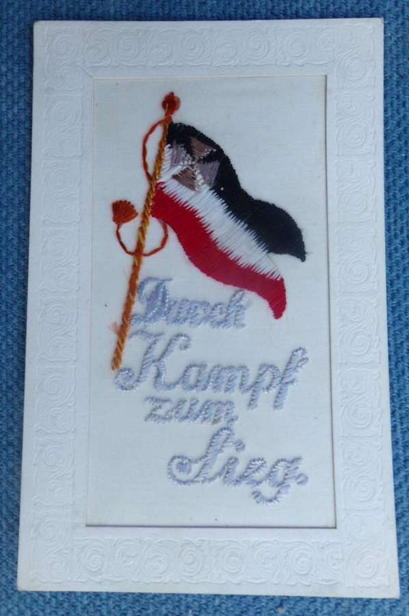 Rare German WW1 Silk Postcard. German Flag.