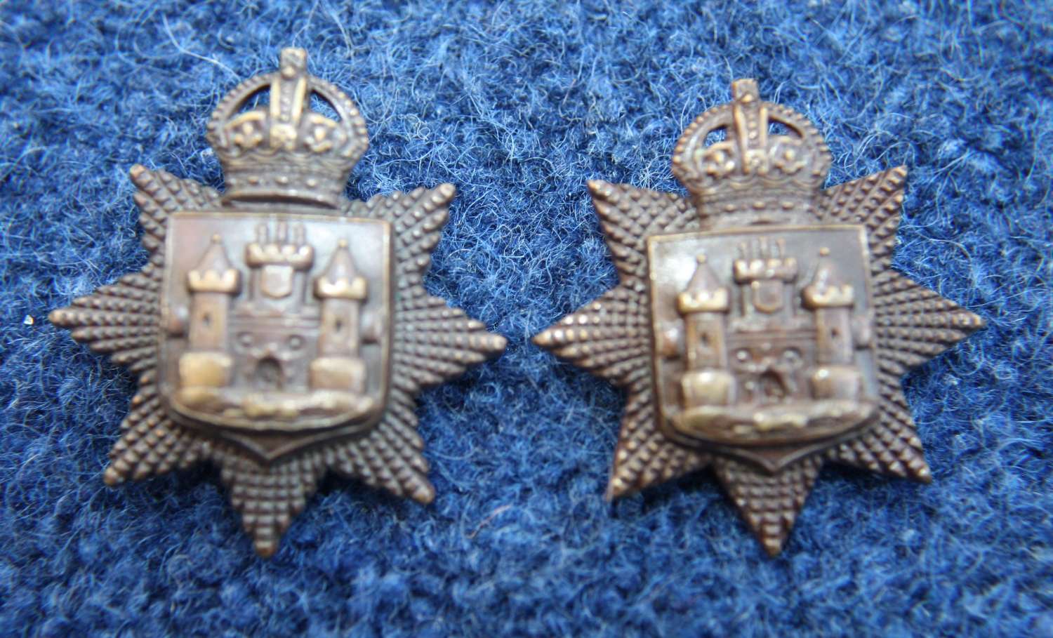WW1 British Army Officers Bronze East Surrey Regiment Collar Badges