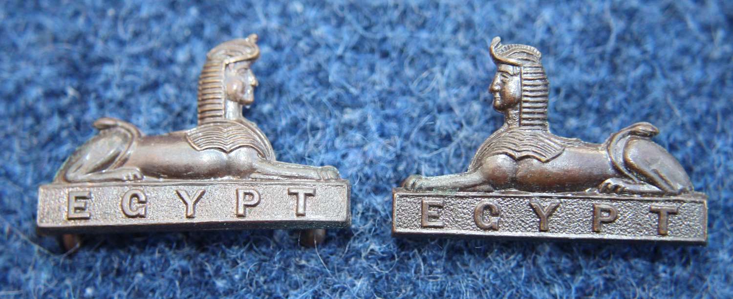 Pair of WW1 British Army Officers Bronze Egypt 'Sphinx' Collar badges.