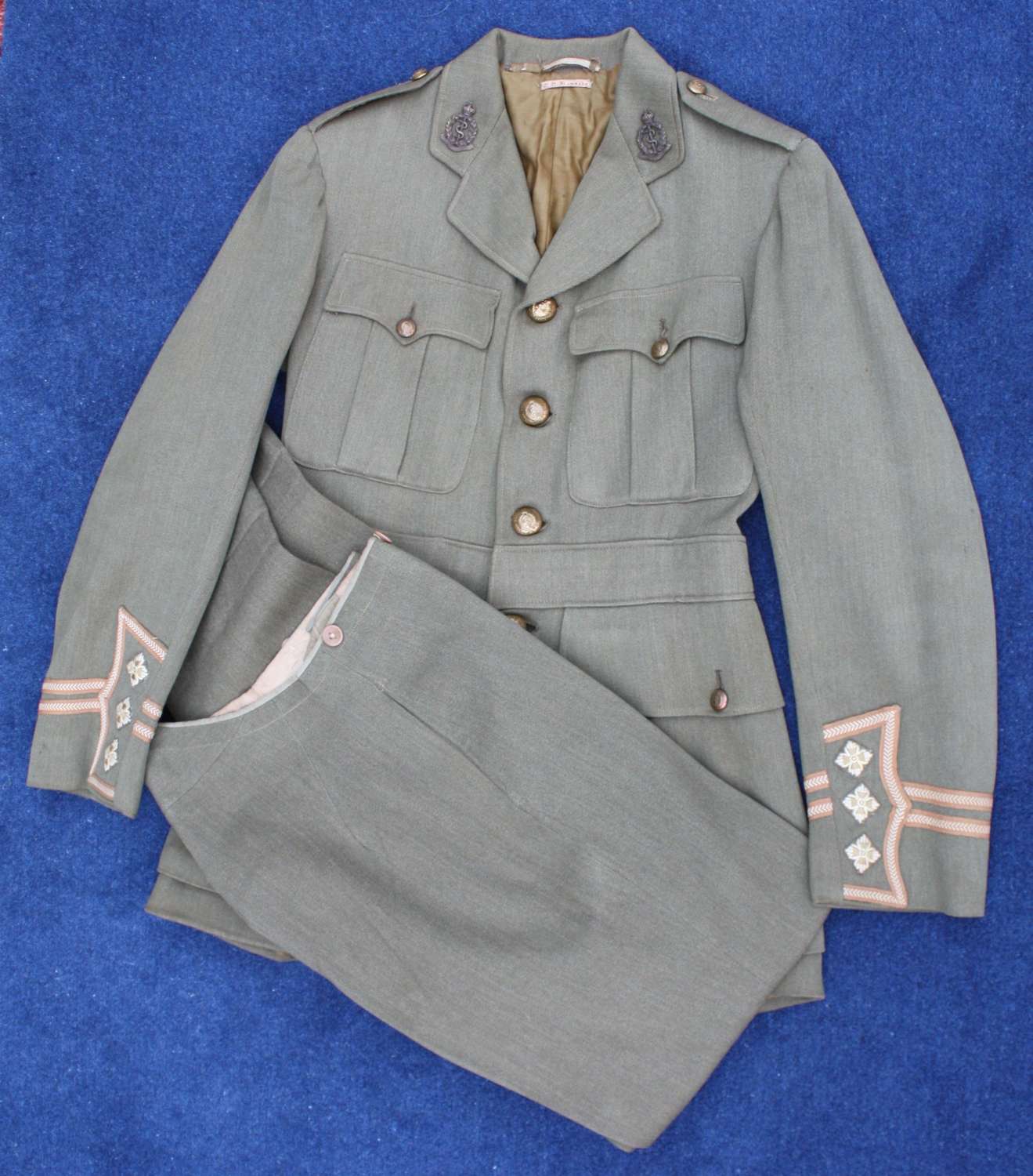 Named WW1 British R.A.M.C. Officers Cuff Rank Tunic & Trousers