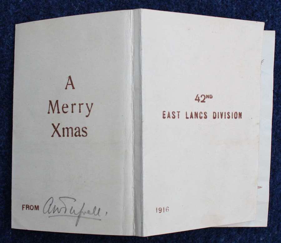 WW1 British Army 42nd East Lancashire Division Christmas Card