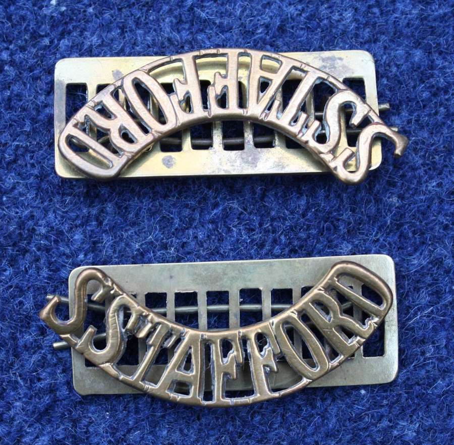 WW1 South Stafford Regiment Pair Brass Shoulder Titles