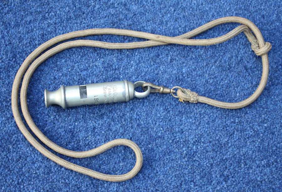 WW1 BRITISH ARMY OFFICERS WHISTLE DATED 1916 DE COURCY BIRMINGHAM