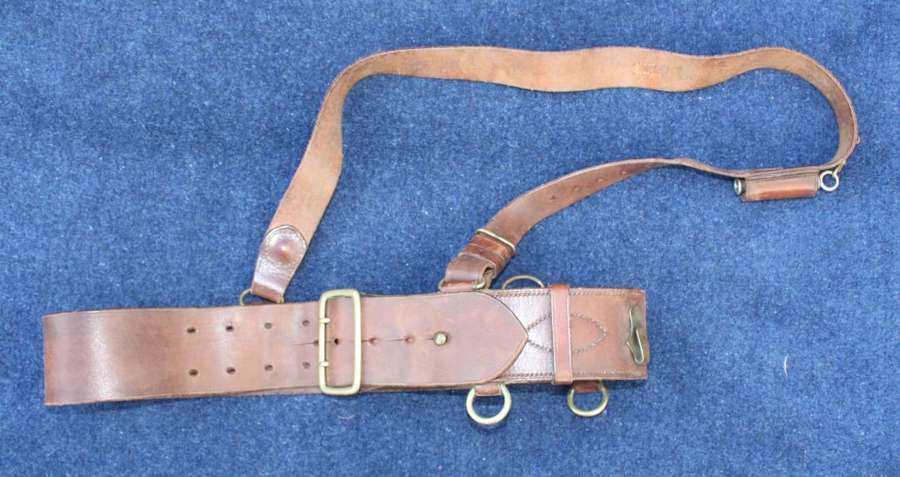 WW1 / WW2 British Sam Browne Leather Belt & 1943 Dated WD Whistle