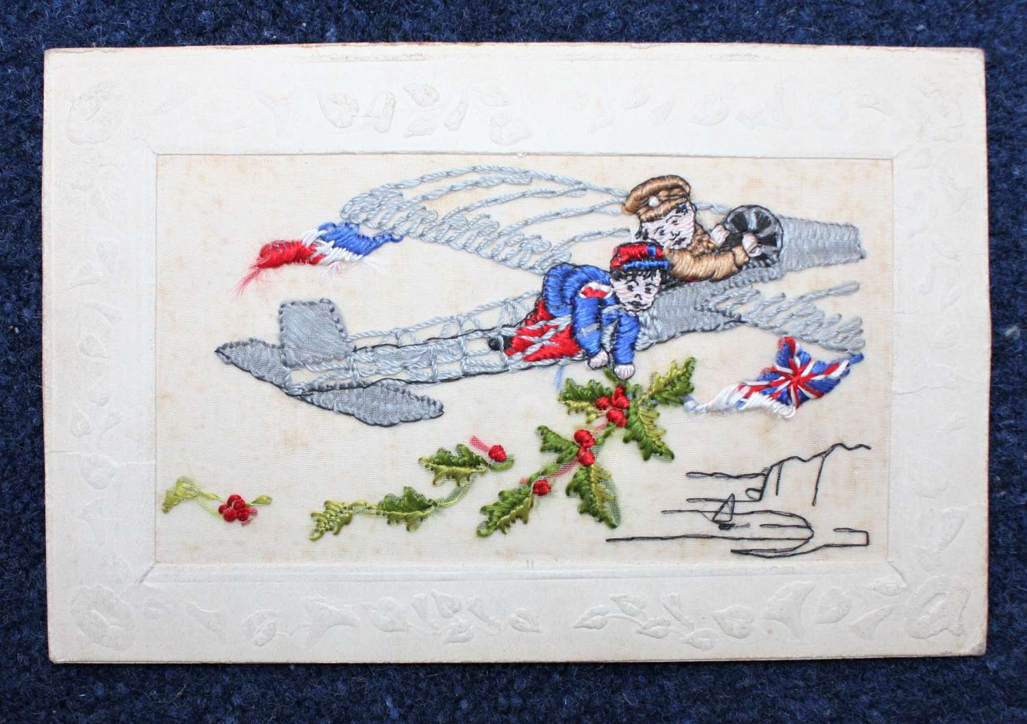 WW1 Embroidered Silk Postcard of two Khaki dressed British Soldiers fl