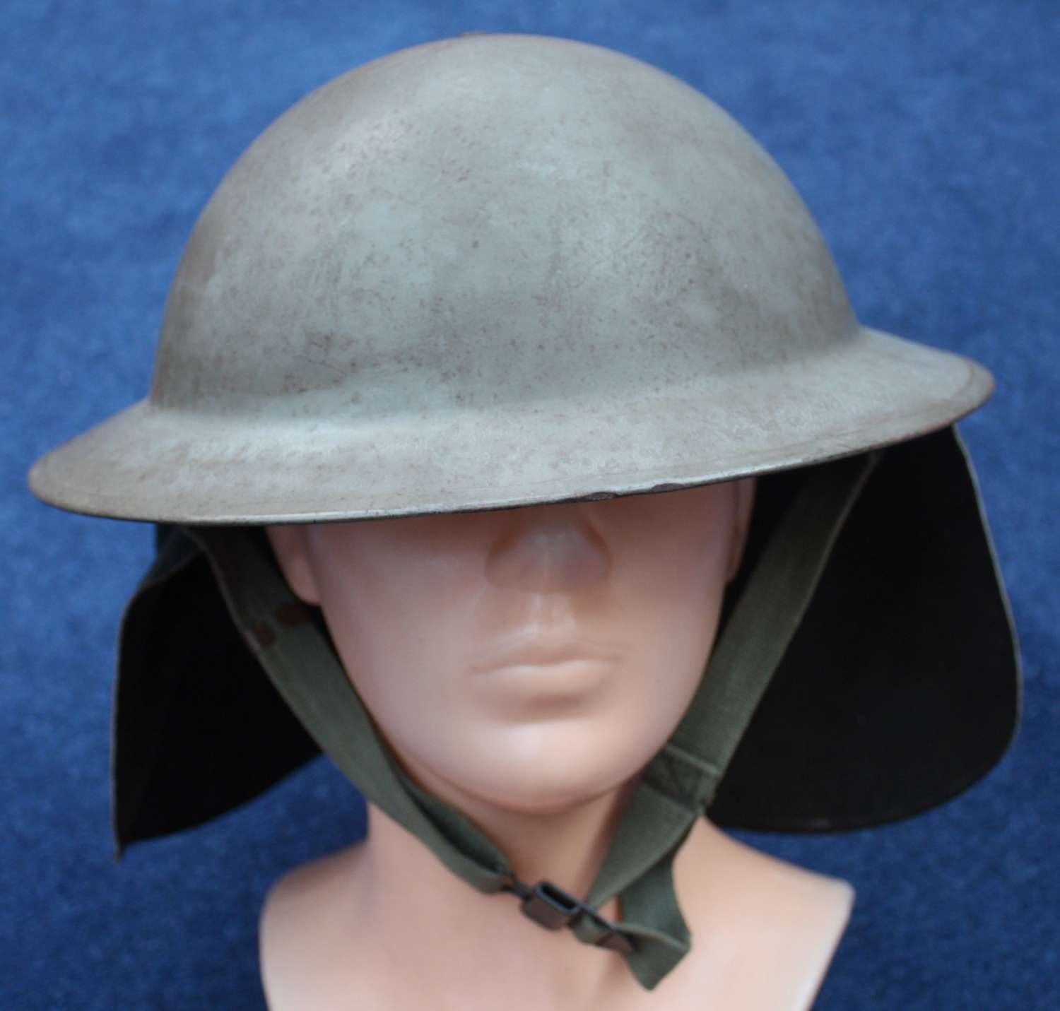 Original WW2 Khaki Grey British Brodie Helmet with Neck Curtain