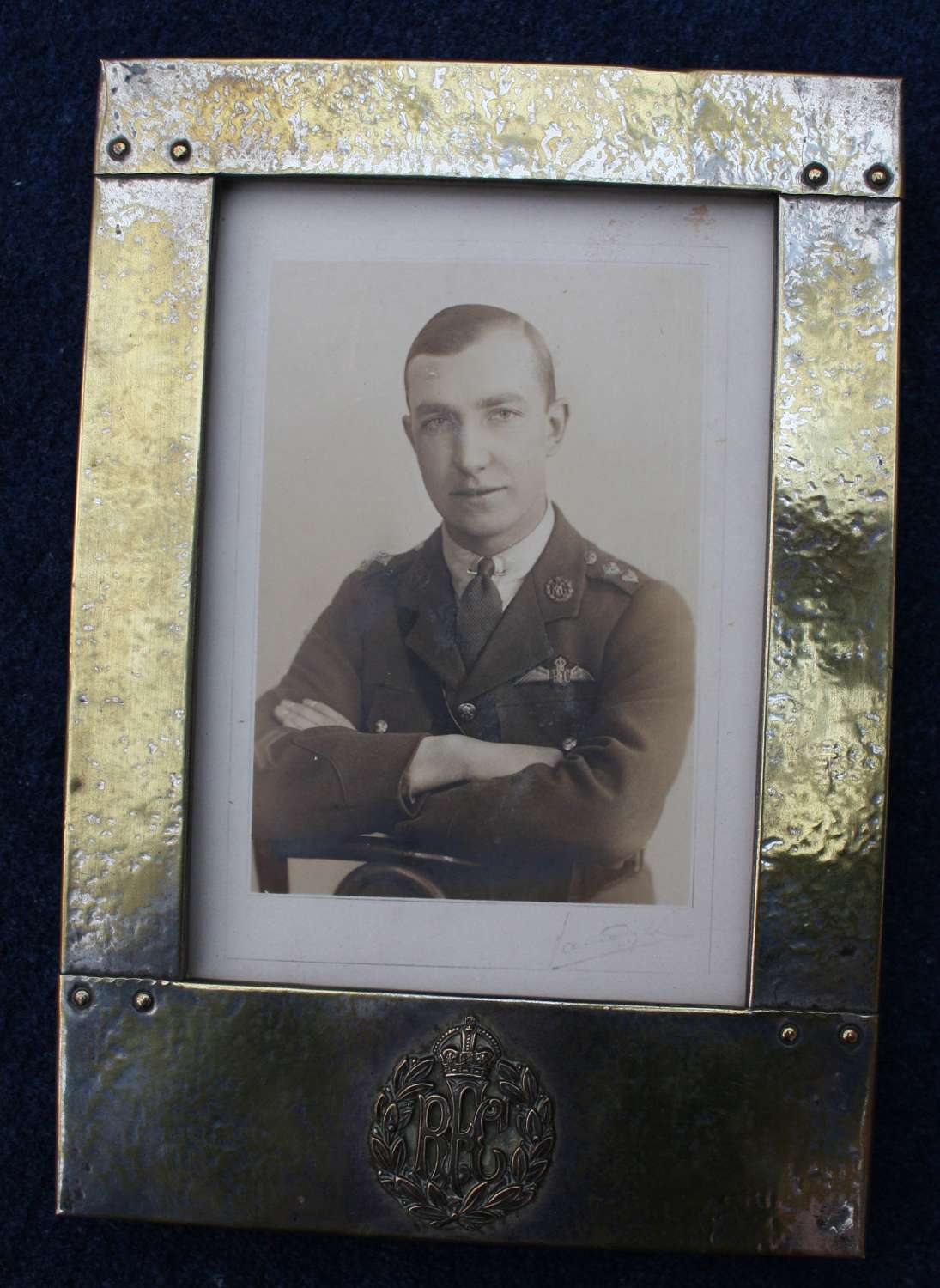 WW1 Brass Royal Flying Corps Photograph Frame Complete with Photo