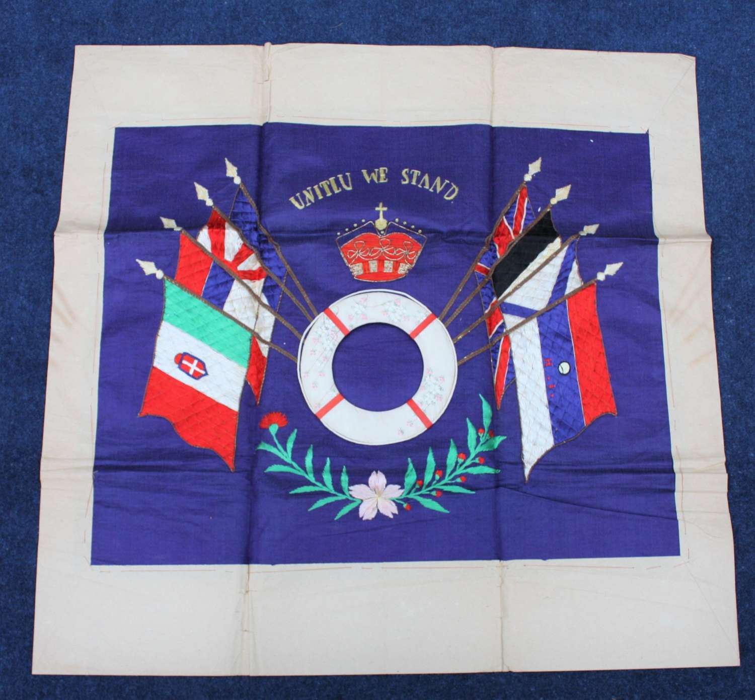 WW1 Japanese Made' United We Stand' Silk Wall Hanging.