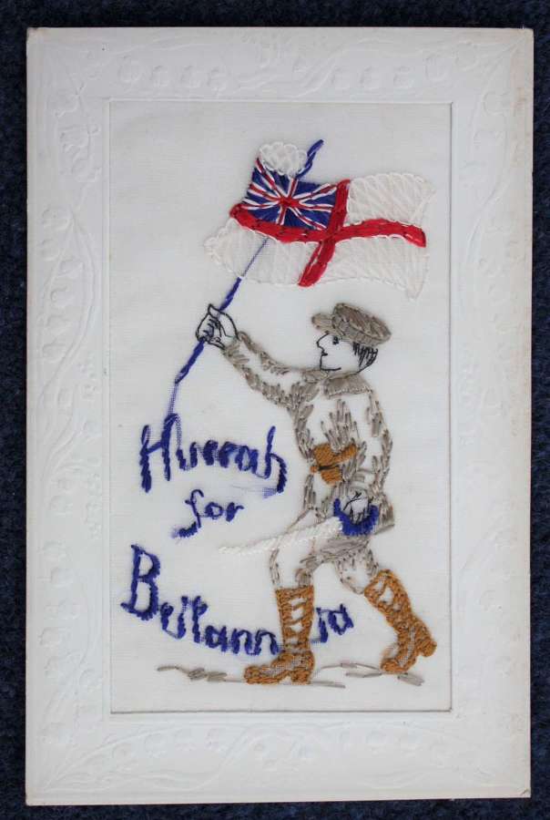 WW1 Embroidered Silk Postcard of a British Royal Marine Officer