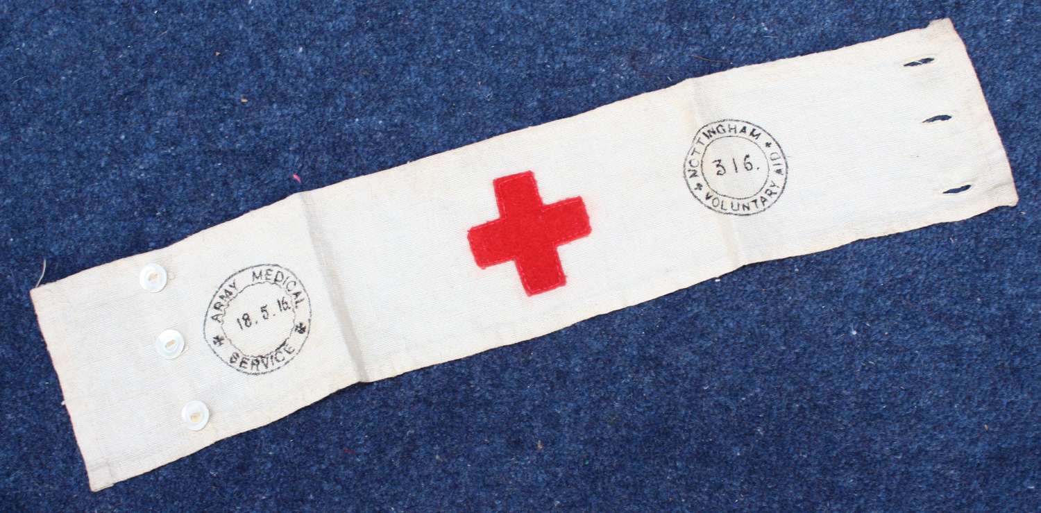 1916 dated British Army Medical Service armband embroidered cross