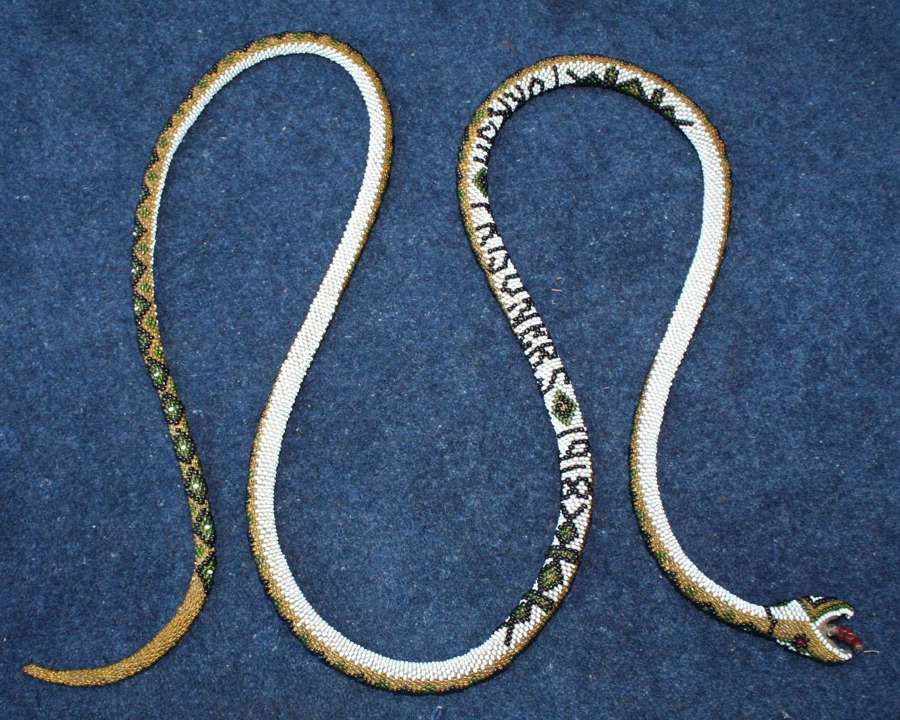 WW1 1918 Dated Turkish Ottoman Beadwork Snake. Measures 71 inches.