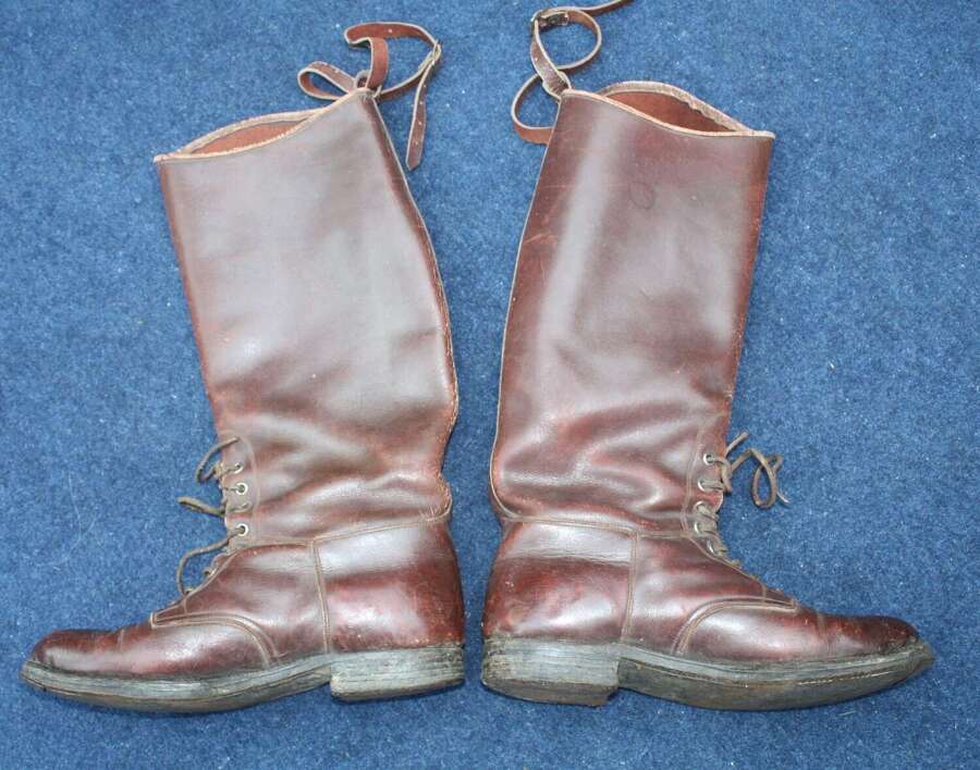 WW1 Period British Officer Brown Leather Knee Length Boots.