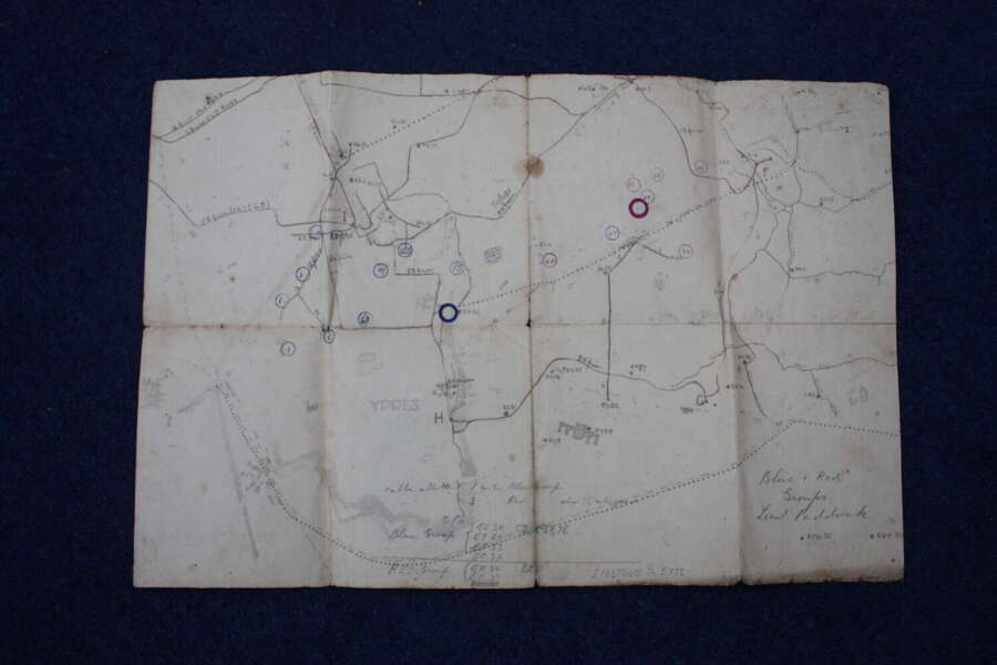 Rare WW1 Hand Drawn British Army Map centered on area around Ypres