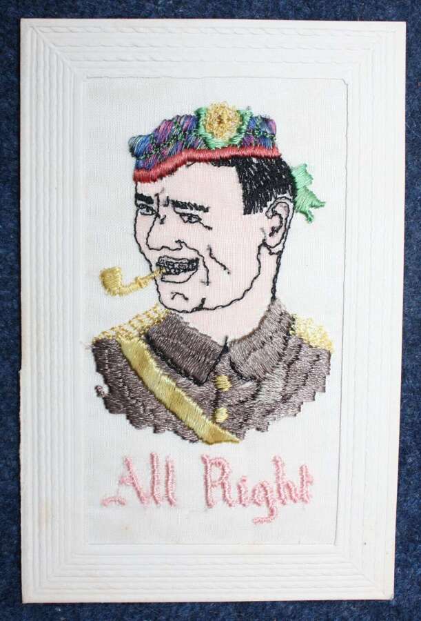 WW1 Embroidered Silk postcard of a Scottish Soldier. Excellent condition.
