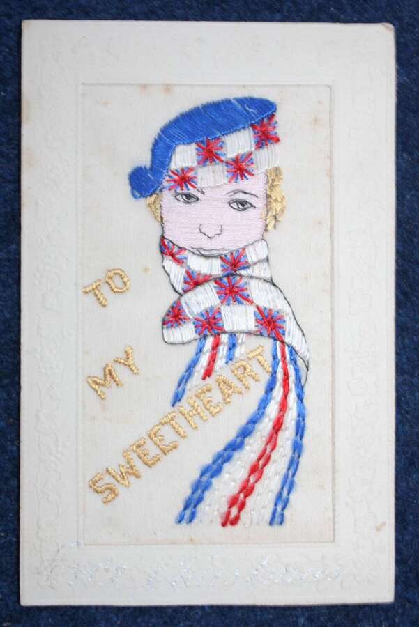 WW1 Embroidered Silk Postcard: "To my sweetheart"